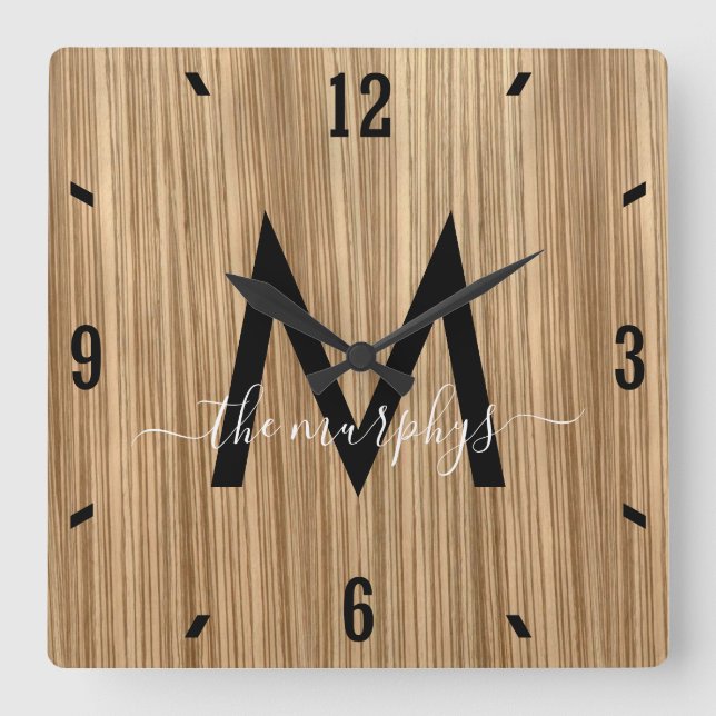 Horloge Carrée monograme de Rustic Barnwood Farmhouse (Recto)