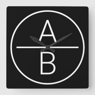 Horloge Carrée Monogramme à deux initiales moderne