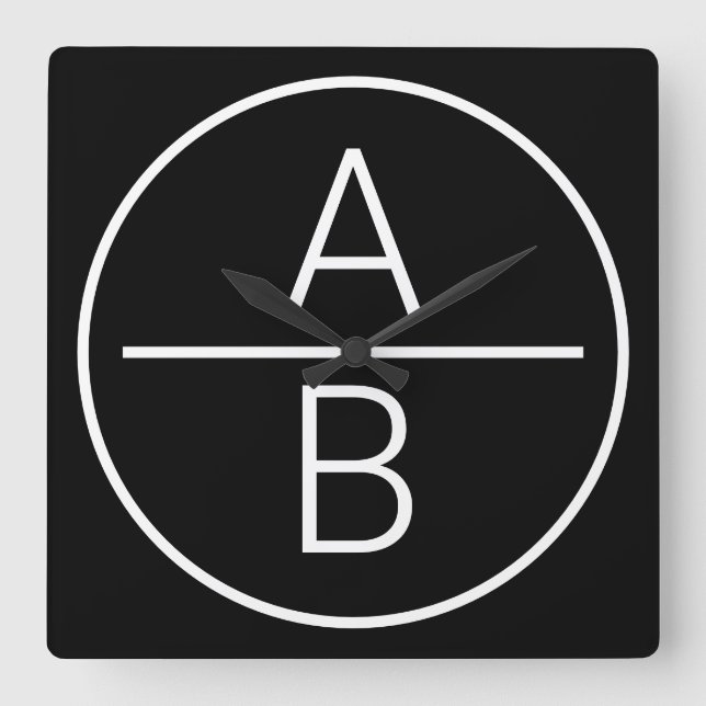Horloge Carrée Monogramme à deux initiales moderne (Recto)