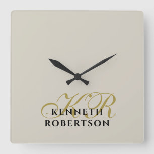 Horloge Carrée Monogramme Beige Sable Or Noir Minimaliste Hommes