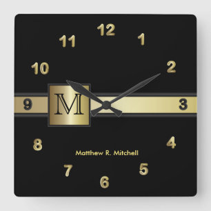 Horloge Carrée Monogramme Classic Black and Gold Executive