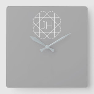 Horloge Carrée Monogramme Cool, Style de Logo Hip Vibe Gris & B