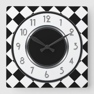 Horloge Carrée Monogramme de diamants classiques - Blanc noir