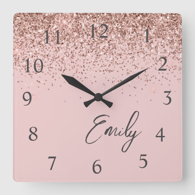Horloge Carrée Monogramme de Parties scintillant rose pâle Rose (Recto)