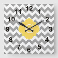 Monogramme de Quatrefoil de moutarde Chevron Grey