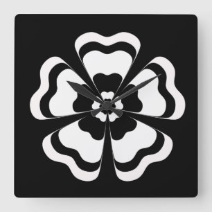Horloge Carrée Monogramme en forme de fleur noire