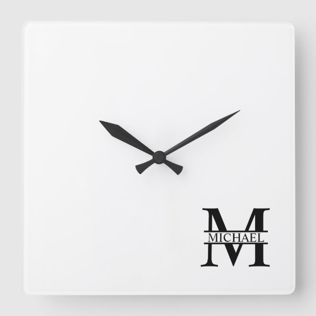 Horloge Carrée Monogramme et nom personnalisés (Recto)
