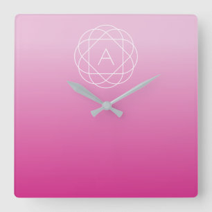 Horloge Carrée Monogramme géométrique en forme de fleur Ombre d