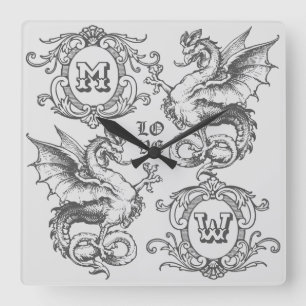 Horloge Carrée Monogramme Imaginaire Dragon Ornat