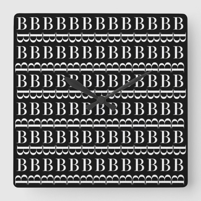 Horloge Carrée Monogramme Lettre initiale B, Choisir la couleur A (Recto)