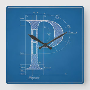 Horloge Carrée Monogramme lettre P plan