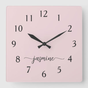 Horloge Carrée Monogramme minimaliste de fille Nom Signature Scri
