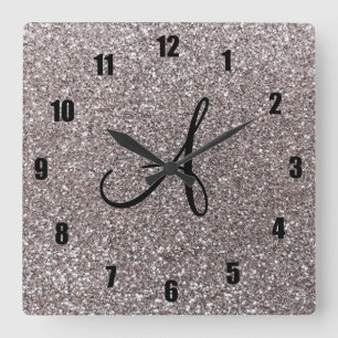 Horloge Carrée monogramme parties scintillant argent