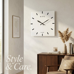 Horloge Carrée Monogramme personnalisé et symbole de date de l'am