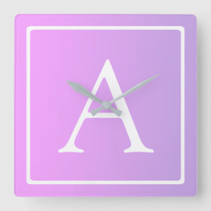 Horloge Carrée Monogramme simple   Ombre subtil rose/violet