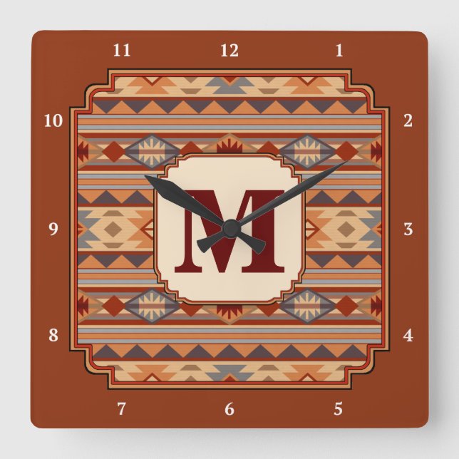 Horloge Carrée Monogramme Tan Design Sud-Ouest (Recto)