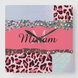 Horloge Carrée Monographie Rose or rose fille féminine