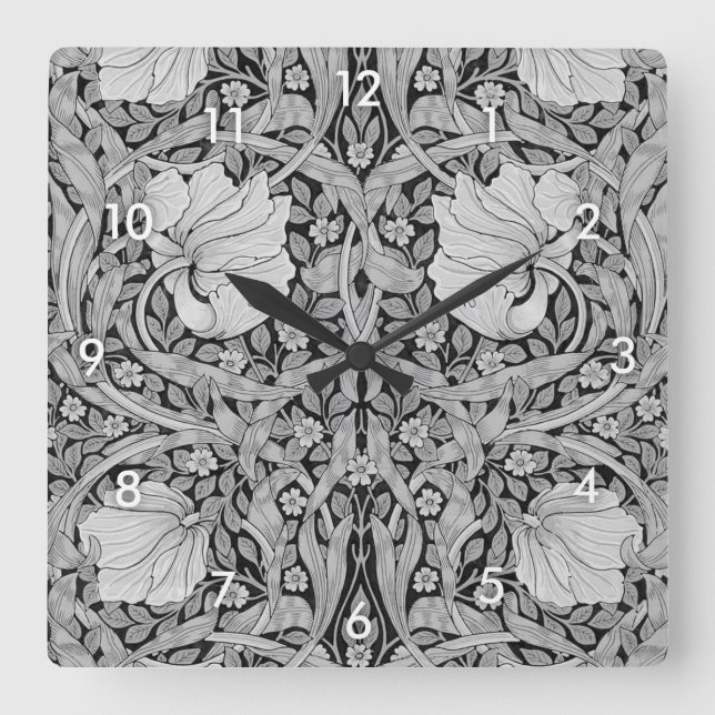 Horloge Carrée Monotone gris Pimpernel, William Morris (Recto)
