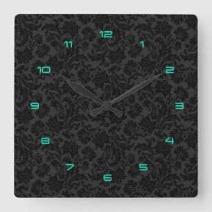 Horloge Carrée Monotones noires Vintage Damas florales 4