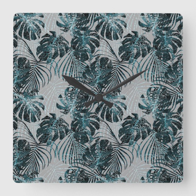 Horloge Carrée Monstera Palm Leo Impression Animale Glam 2 (Recto)