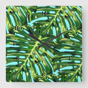 Horloge Carrée Monstère tropicale Feuilles - Exotique