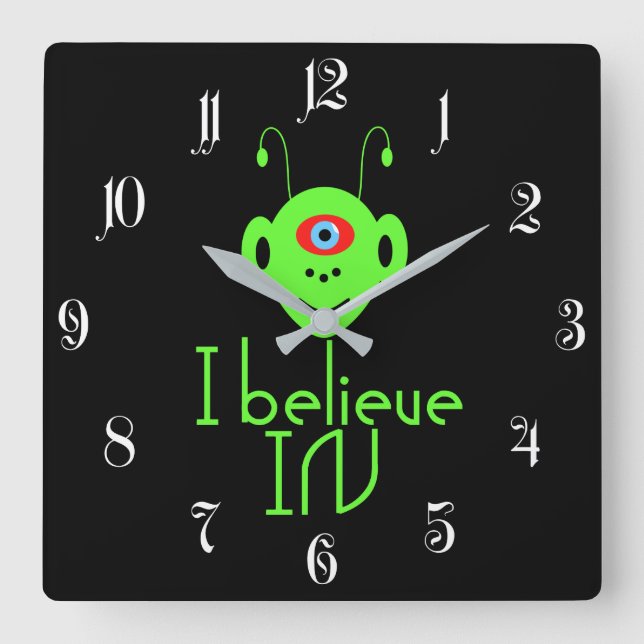Horloge Carrée Monstre alien drôle (Recto)