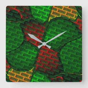 Horloge Carrée Montage d'images Abstrait avec rouge, vert, jaune