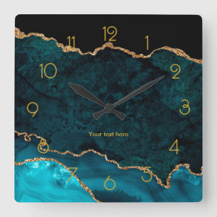 Horloge Carrée Montage turquoise et Gold personnalisé Carré caden