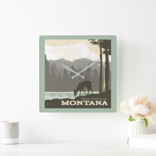 Horloge Carrée Montana   Bienvenue dans Big Sky Country