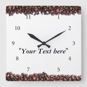 Horloge Carrée Montre avec motif de grains de café et champ de t