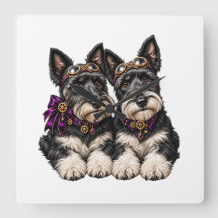 Horloge Carrée Montre en acier inoxydable Schnauzer Pair Cute Dog