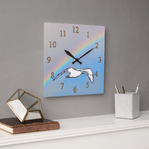 Horloge Carrée Montre - Mouette avec reflets arc-en-ciel