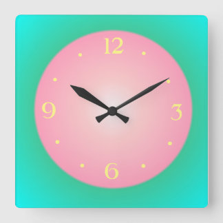 Horloge Carrée Montre murale Girly Rose/ Vert/ Jaune