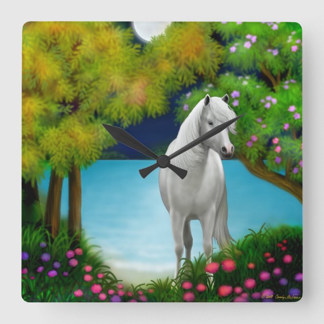 Horloge Carrée Moonlight Horse Wall Clock (Recto)