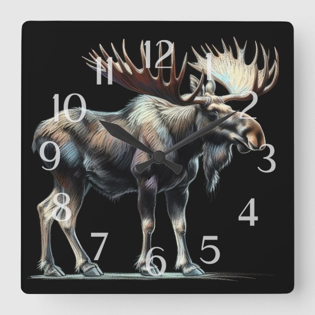 Horloge Carrée Moose à dessin dur Pastel (Recto)