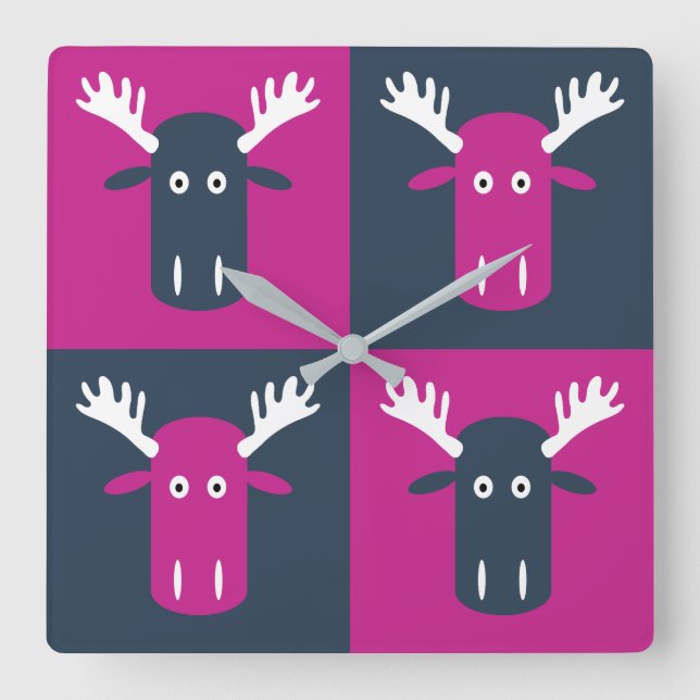 Horloge Carrée Moose Head Pop Art wall clock (Recto)