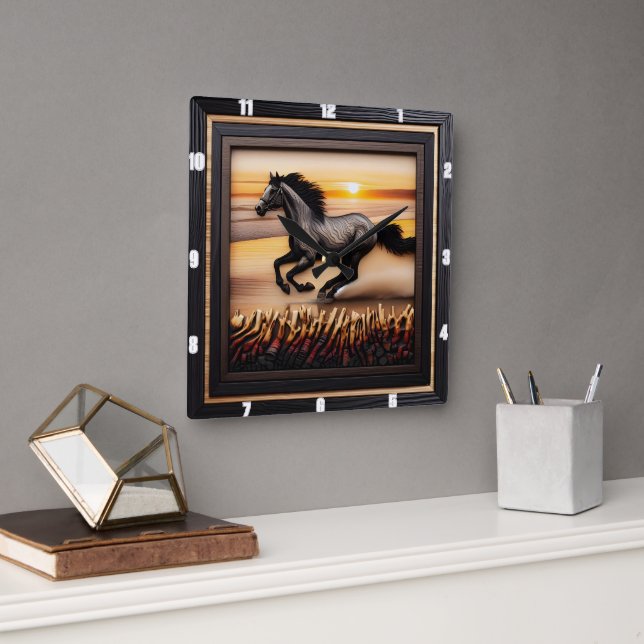 Horloge Carrée Morgan Wave Chase : Effet de bois texturé (Bureau)