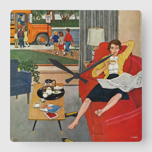 Horloge Carrée Morning Coffee Break (Recto)