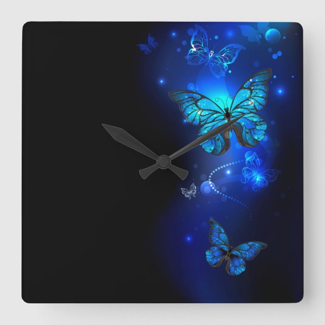 Horloge Carrée Morpho Butterfly in the Dark Background (Recto)