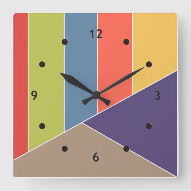 Horloge Carrée MOSAIC rayures triangles couleur I + vos idées (Recto)