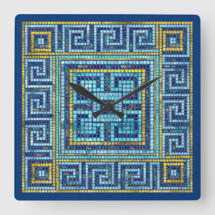 Horloge Carrée Mosaic Tile Greek Meander Key
