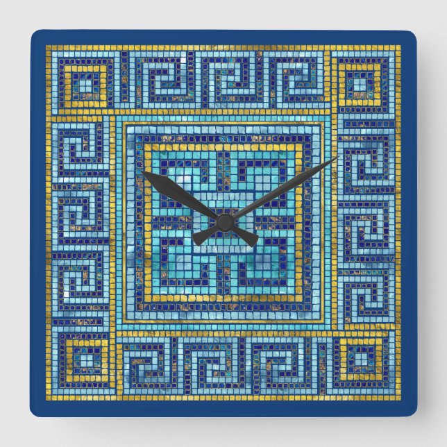Horloge Carrée Mosaic Tile Greek Meander Key (Recto)