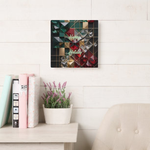 Horloge Carrée Mosaïque abstraite de Noël futuriste de luxe