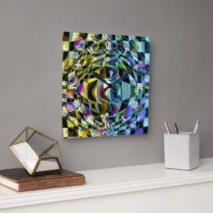 Horloge Carrée Mosaïque abstraite moderne géométrique audacieuse