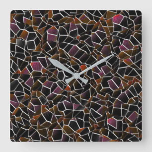 Horloge Carrée Mosaïque brun à vin irrégulière sur blanc