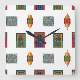 Horloge Carrée Mosaïque des portes et lanternes marocaines