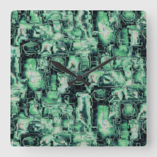 Horloge Carrée Mosaïque d'image abstraite rustique sculptée dans