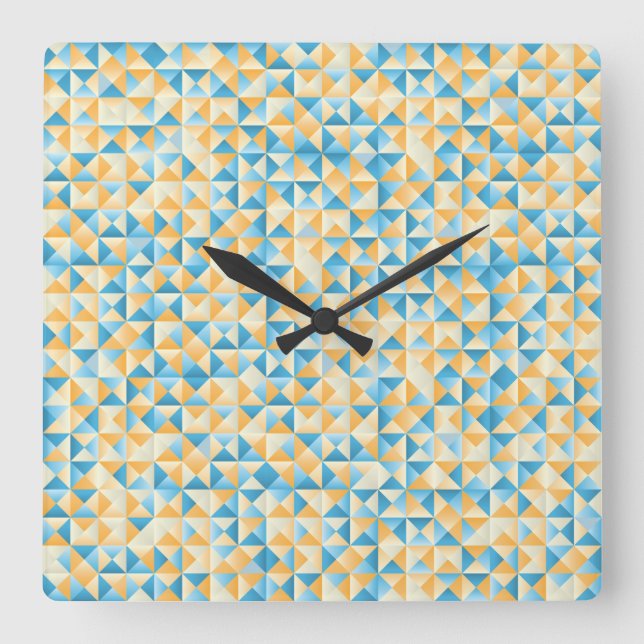 Horloge Carrée Mosaïque en bleu et orange (Recto)