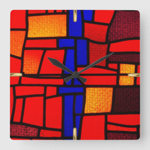 Horloge Carrée Mosaïque en verre souillé