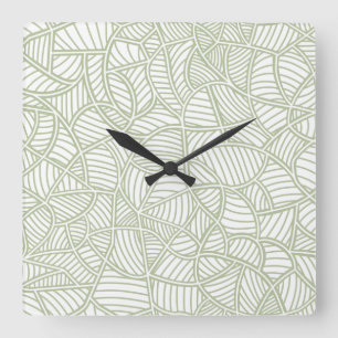 Horloge Carrée Mosaïque feuille aléatoire vert pâle